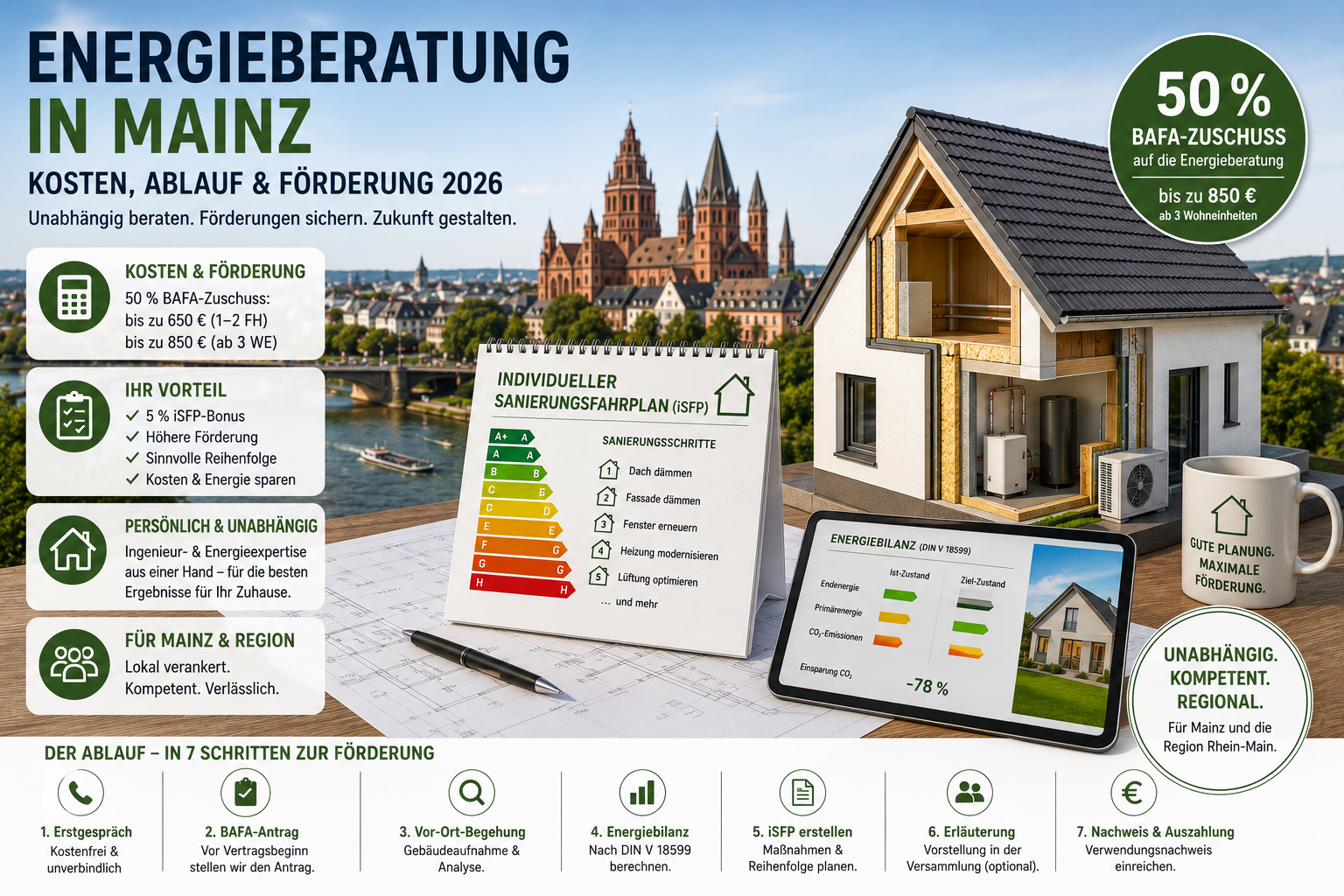 Energieberatung in Mainz mit Vor-Ort-Begehung, Energiebilanz und individuellem Sanierungsfahrplan.